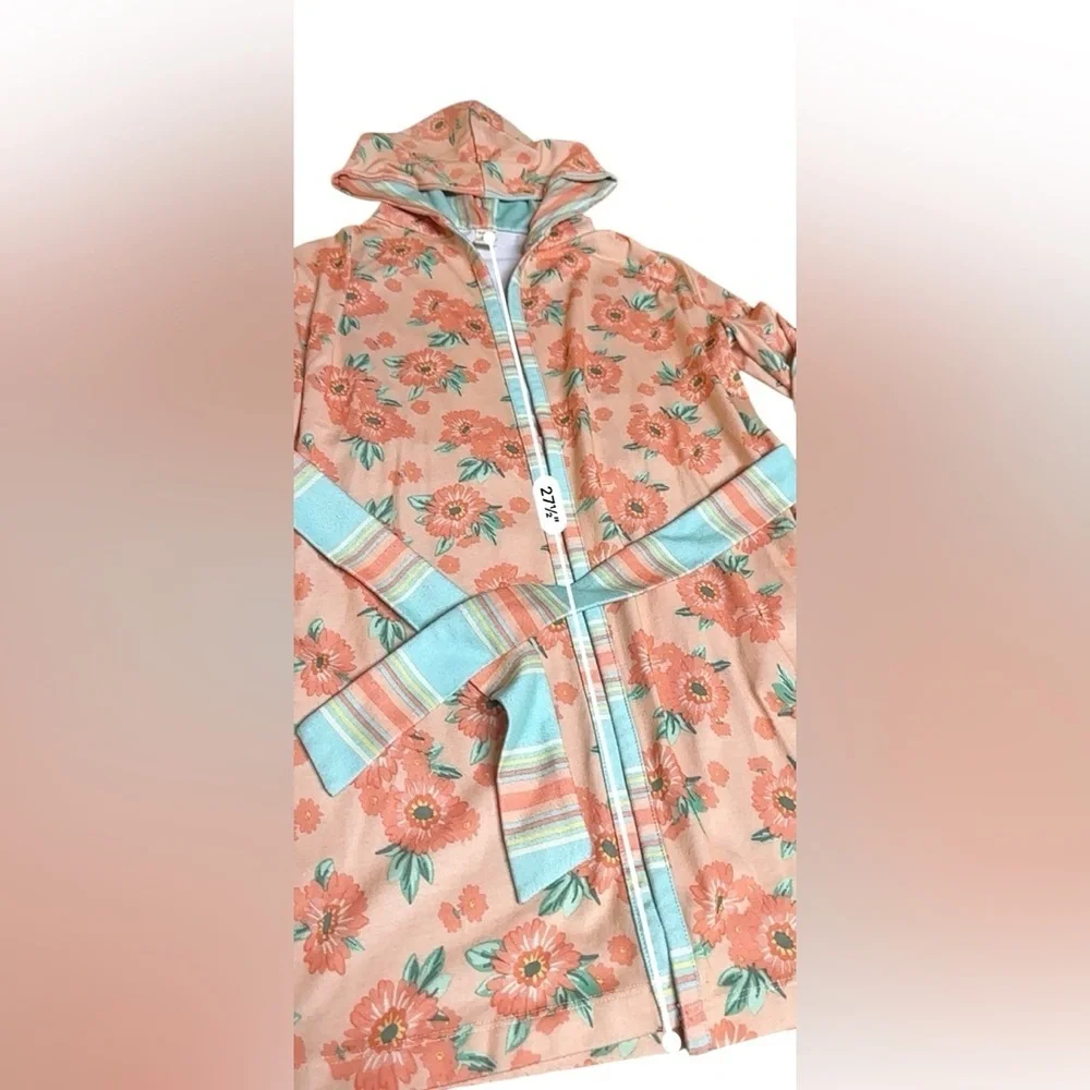 MATILDA JANE GIRL’S Hooded Belted ROBE Floral & Stripes SZ M8/10